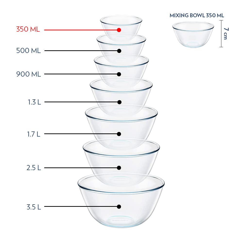 350 ml Serving & Mixing Borosilicate Glass Bowl | Multipurpose Round Bowl for Kitchen & Dinning | Transparent Bowl for Mixing Dough, Salad, Cake Batter, Pasta | Microwave & Dishwasher Safe
