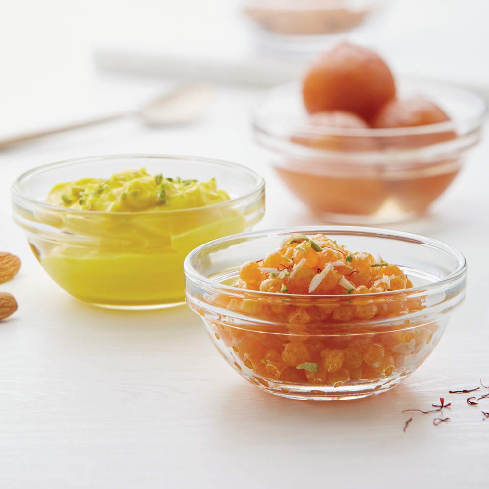 Borosil 150ml 6pc Stackable Serving Katorie Set | Borosilicate Glass Bowl for Kitchen & Dinning | Kattori Bowl for Serving Dips, Chutney, Herbs, Sauce, Ketchup | Microwave & Dishwasher Safe