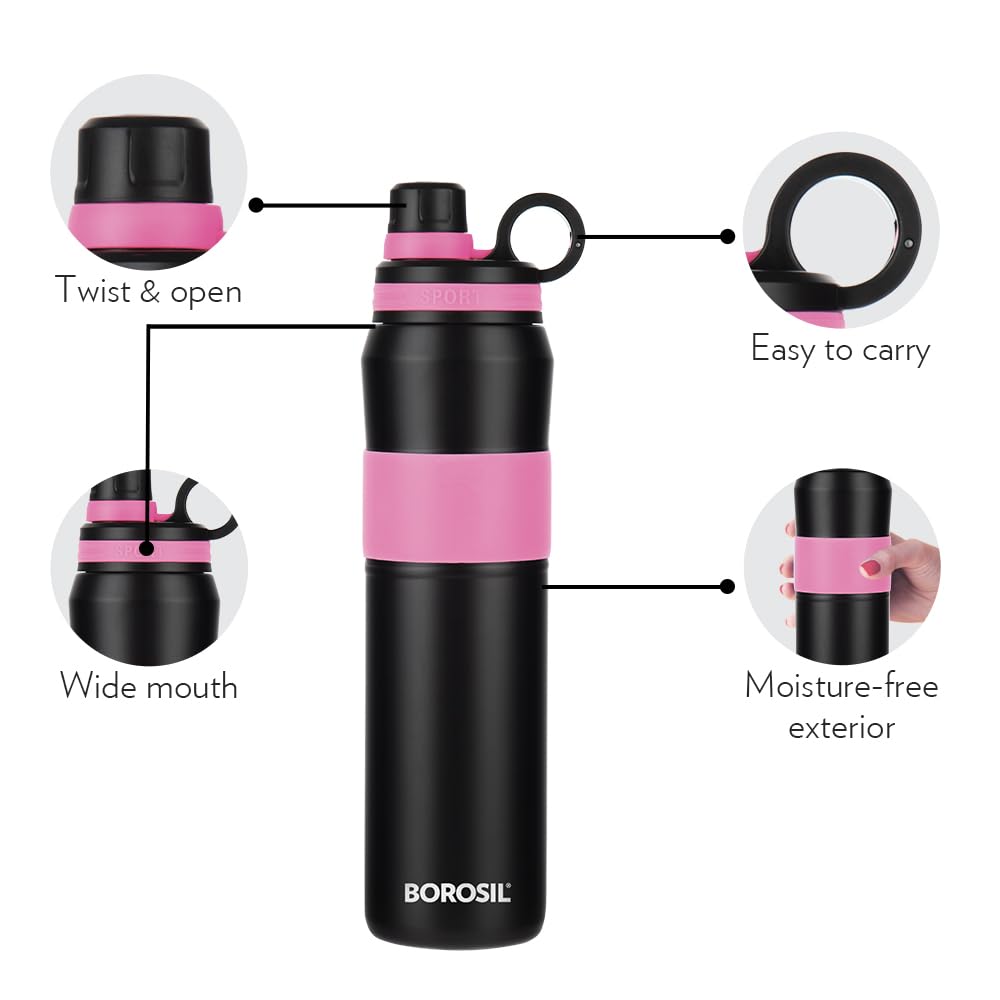 ThirstBurst Fuchsia Stainless Steel Bottle 800ML – Hot & Cold, 12 Hrs Hot, 12 Hrs Cold, Leakproof, Copper Coated Insulation