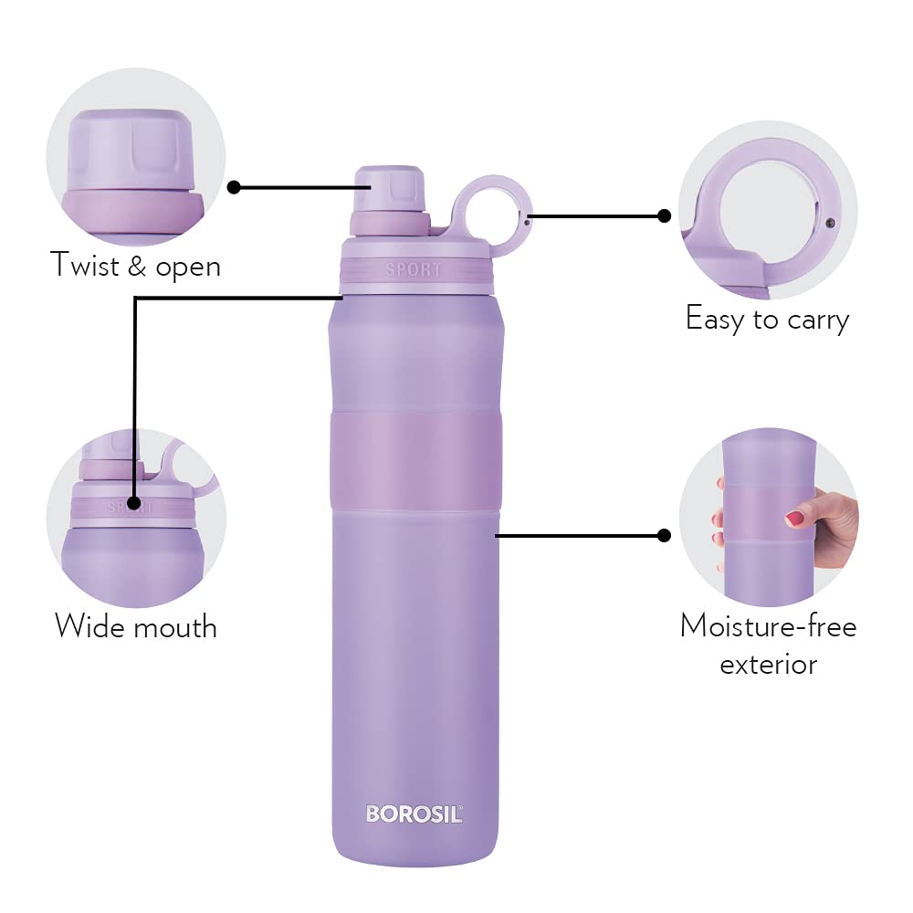 ThirstBurst Lavender Stainless Steel Bottle 800ML – Hot & Cold, 12 Hrs Hot, 12 Hrs Cold, Leakproof, Copper Coated Insulation