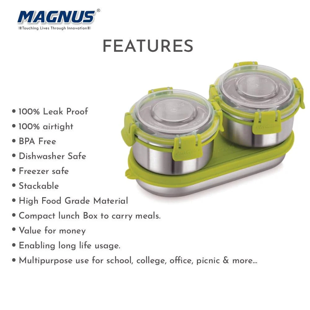 Avanza 3 Prime - Stainless Steel Leakproof Lunch Box with Klip Lock & Insulated Bag | Tiffin for Office, School, Men, Women, Kids | Airtight & BPA-Free Food Containers