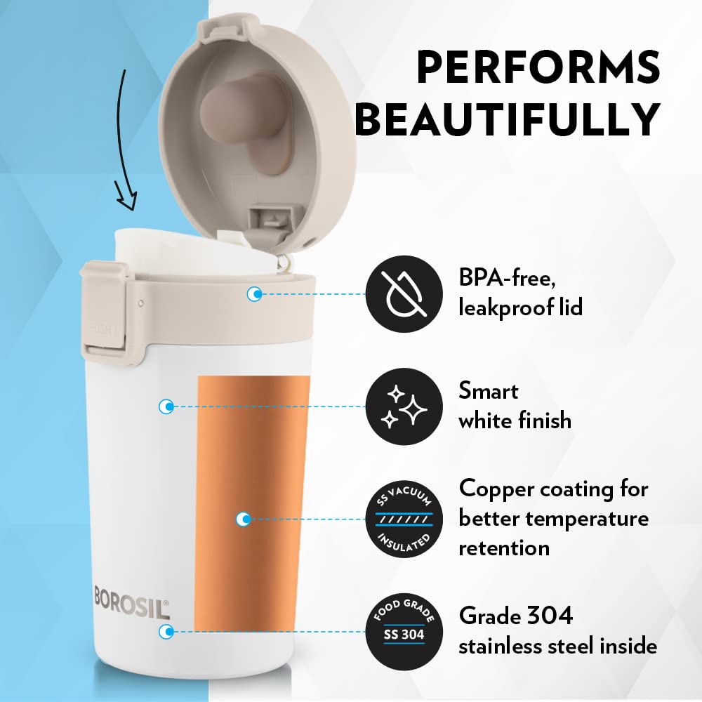 Coffeemate Insulated Mug 300ML White | Leakproof Travel Mug with Touch Lid | BT300WHE131