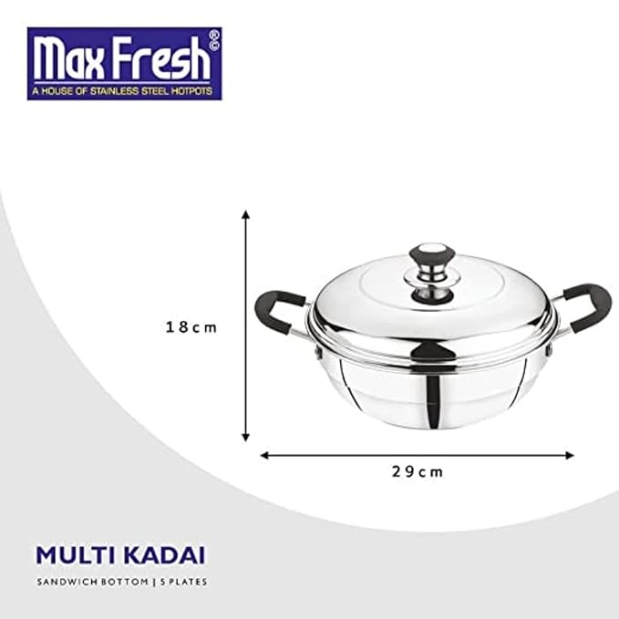Stainless Steel Dhamaka Multi Kadai with Sandwich Bottom with 5 Plates in 1, Induction frinedly,Silver
