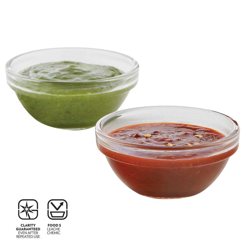 Borosil 75ml 6pc Stackable Serving Katorie Set | Borosilicate Glass Bowl for Kitchen & Dinning | Kattori Bowl for Serving Dips, Chutney, Herbs, Sauce, Ketchup | Microwave & Dishwasher Safe