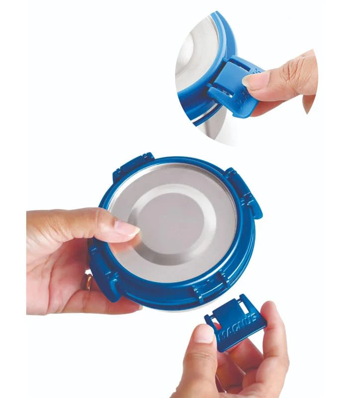 Aura 2 Deluxe Stainless Steel Lunch Box with Insulated Cover | Airtight & Leakproof Design | Blue Lunch Box for Kids & Office Men and Women