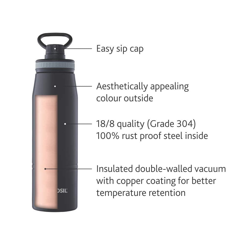 GoSport Black Stainless Steel Bottle – Hot & Cold, 14 Hrs Hot, 18 Hrs Cold, 900ML Leakproof Sipper, Vacuum Insulated