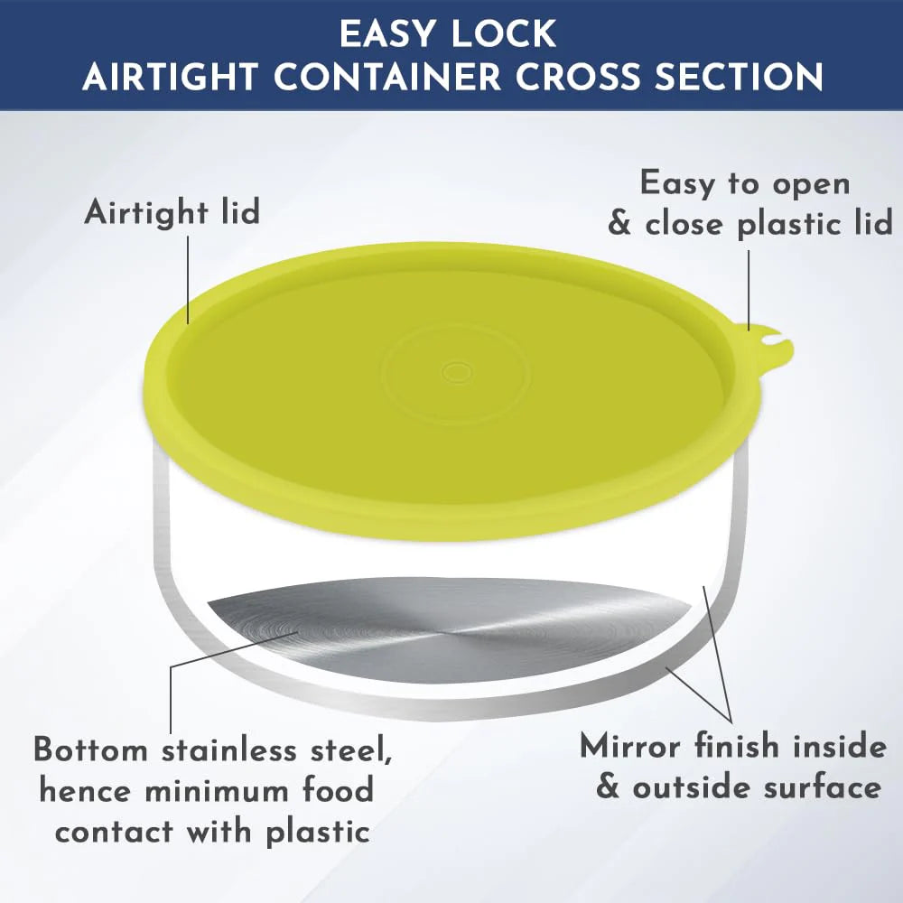 Stainless Steel Airtight Leakproof Storage Container with Easy Lock, 420ML | Kitchen Accessories, Lunch Box for Office Men, Adults & Kids