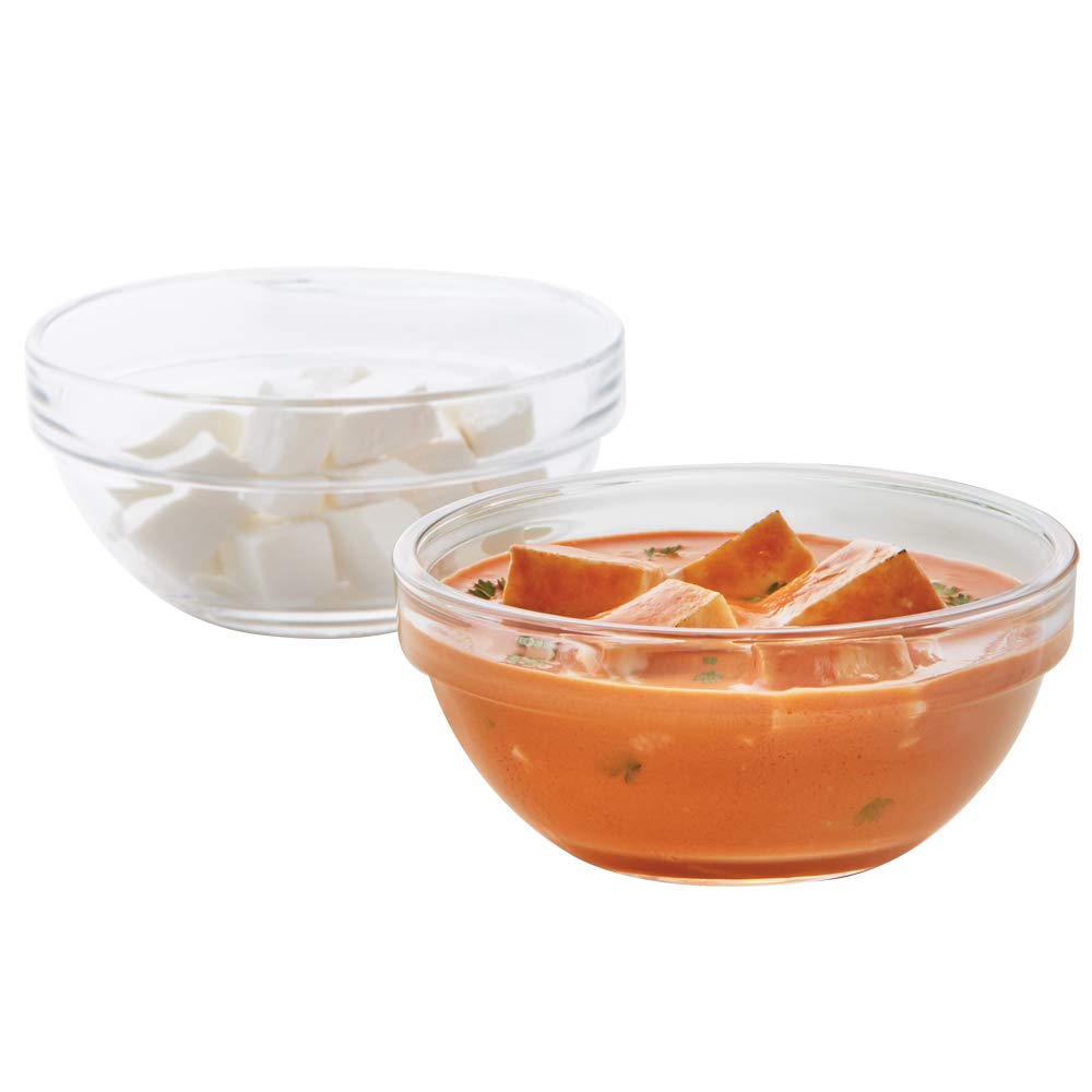 Borosil 245ml 6pc Stackable Serving Katorie Set | Borosilicate Glass Bowl for Kitchen & Dinning | Kattori Bowl for Serving Dips, Chutney, Herbs, Sauce, Ketchup | Microwave & Dishwasher Safe