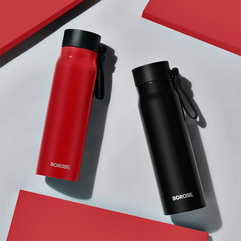 Bliss Red Stainless Steel Bottle – 500 mL (BLISOS00RD38) | Hot & Cold Thermosteel Water Bottle for Office & Daily Use