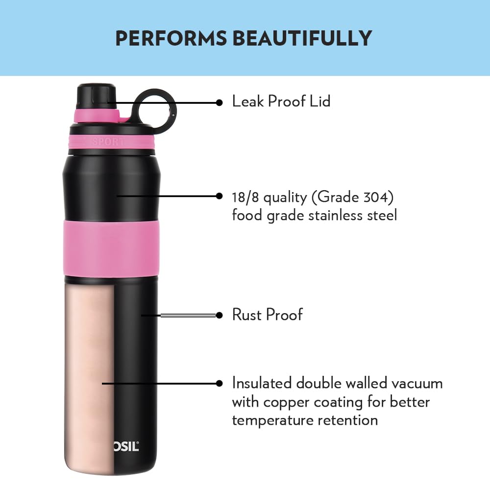 ThirstBurst Fuchsia Stainless Steel Bottle 800ML – Hot & Cold, 12 Hrs Hot, 12 Hrs Cold, Leakproof, Copper Coated Insulation