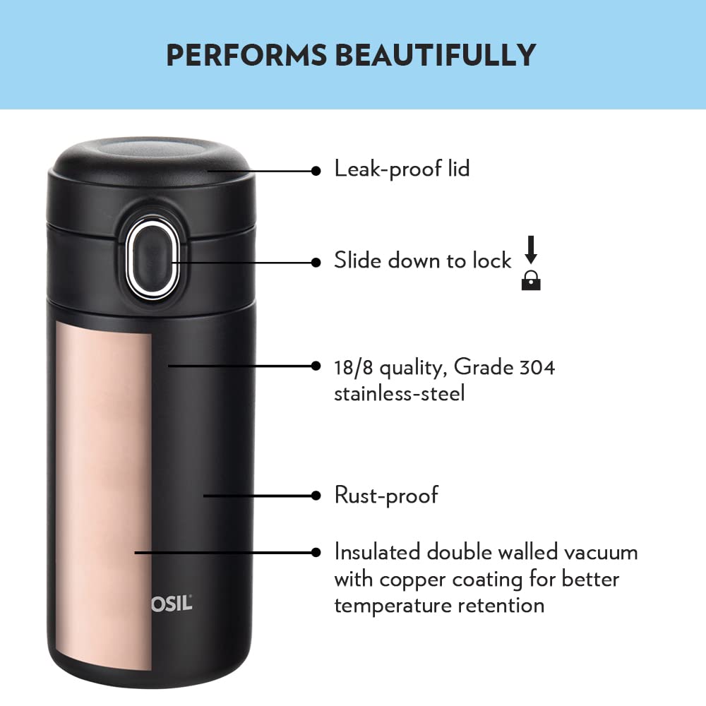 Traveller Mug 300ML Black | Hot and Cold Stainless Steel Bottle | BT300BLK126