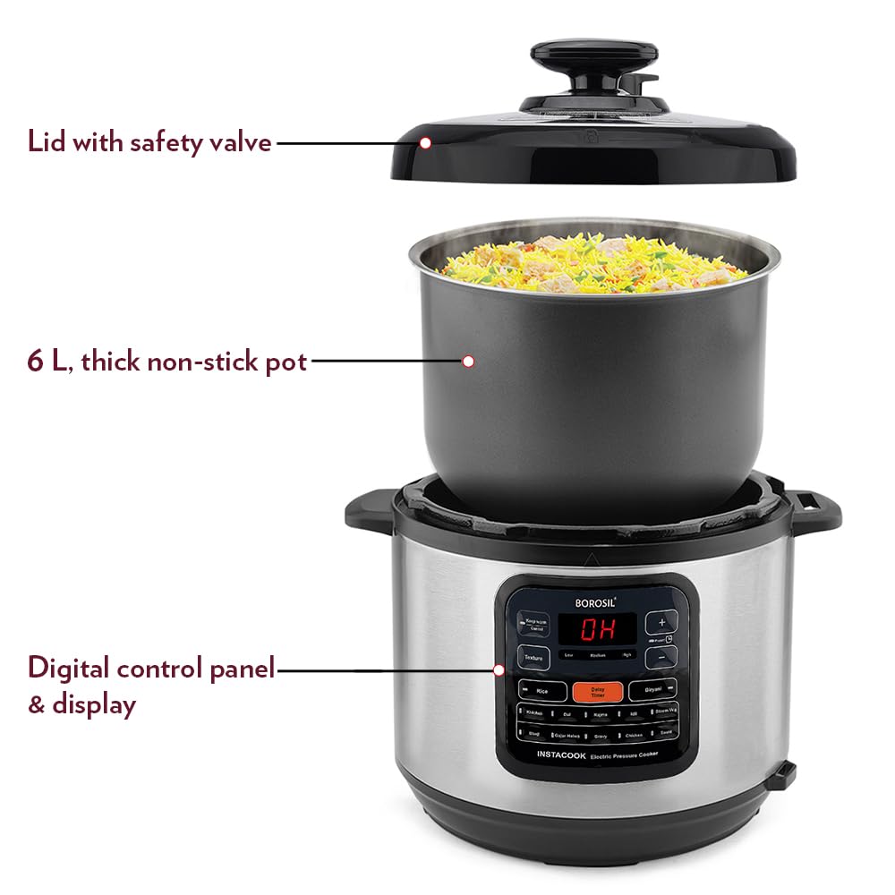 Instacook Electric Pressure Cooker, 6L Electric Pressure Cooker w Digital Panel