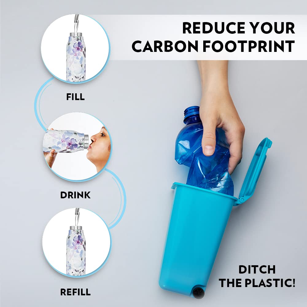 Aquasoul Flora 600ML Hot & Cold Stainless Steel Bottle | Double Wall Vacuum Insulated, 12 Hrs Temp Retention | BO600LRO2