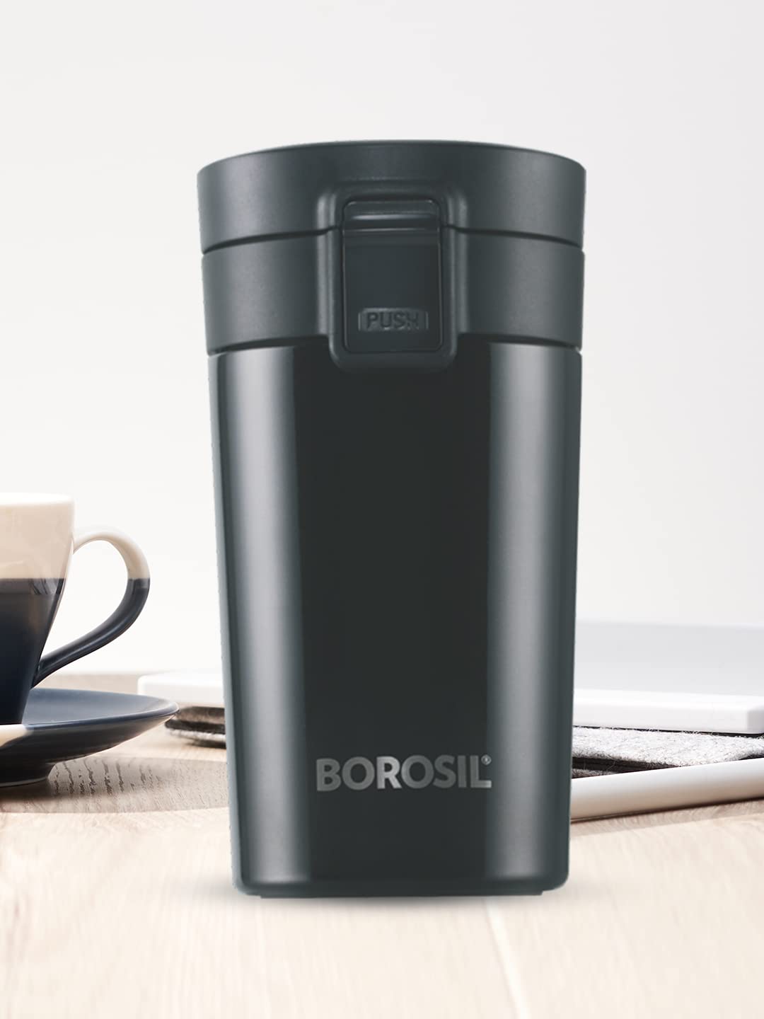 Coffeemate Insulated Mug 380ML Black | Leakproof Travel Mug with Touch Lid & Tea Infuser | BT380BLK130