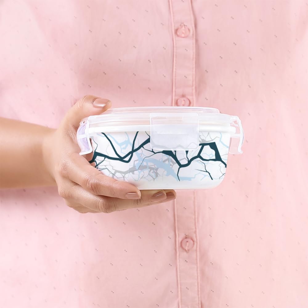 Larah by Borosil Zeus Lunch Box with Bag – 3pc Round Container Set (400ml Each), White