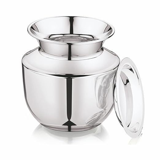Mukti Lota, Kalash, Stainless Steel Silver Classic Finish, Ideal for Home & Kitchen (Shrifal Lota with Cover, 1000 ML)