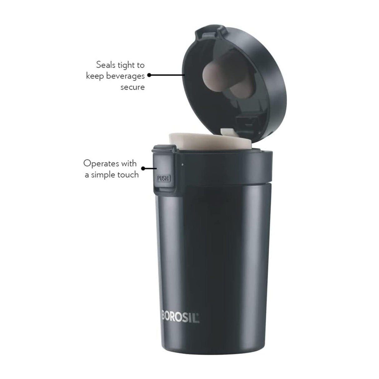 Coffeemate Insulated Mug 300ML Black | Leakproof Travel Mug with Touch Lid & Infuser | BT300BLK110