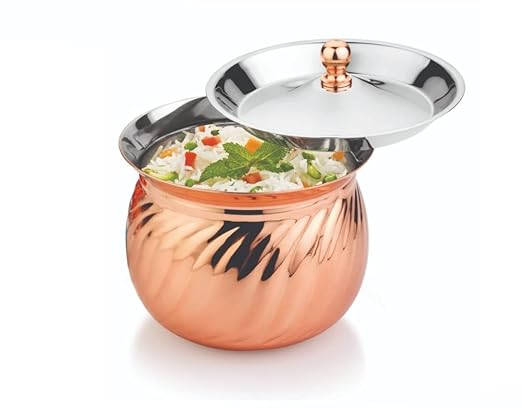 Mukti Stainless Steel Food Storage Handis & Cooking Pots|Curry Pots, Gravy, Rice Patilas, Biryani Kadhai & Topes|Mudhiras Belly Pot S-Cross with Lid|800ml x 1pc