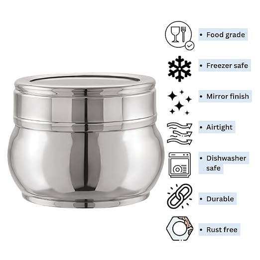 Mukti Stainless Steel Food Storage Jars & Containers|Dabba|Celebration See Through Lid|250ml x 1pc