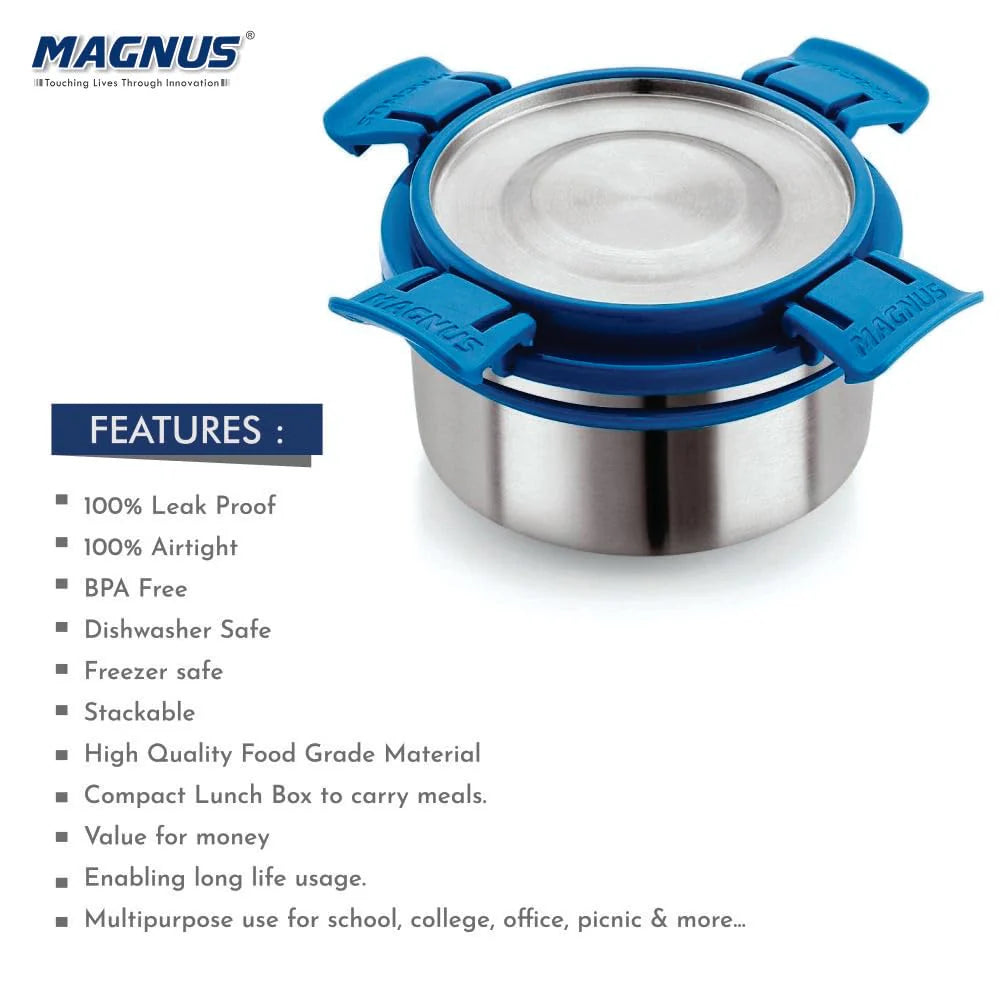 Avanza 2 Deluxe Stainless Steel Lunch Box | Airtight, Leakproof, Insulated | Compact Design with Carrying Pouch – Ideal for Office Men, Women & Kids