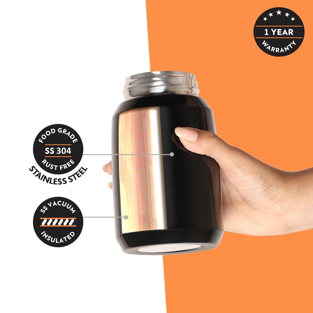 Carry Mate Black 500ML Stainless Steel Food Jar | 12 Hrs Hot & 13 Hrs Cold | Leakproof, Copper Coated, Portable Mug | CM500BLK42