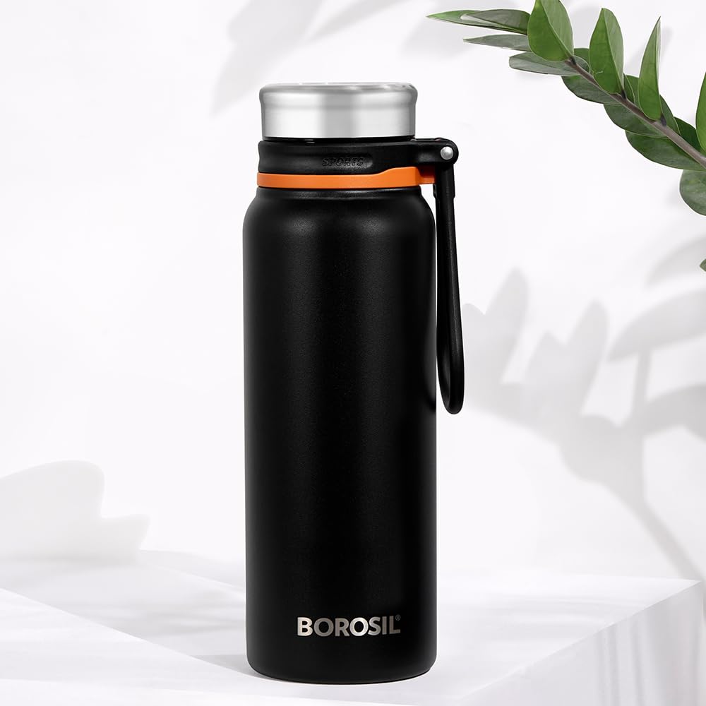 Hydra Aquafit 830ML Black Stainless Steel Water Bottle – Double Wall Vacuum Insulated, 14 Hours Hot, 16 Hours Cold, Leakproof, Wide Mouth, Strap | Ideal for Gym, Office, School (AQUAFIT 830-Black)