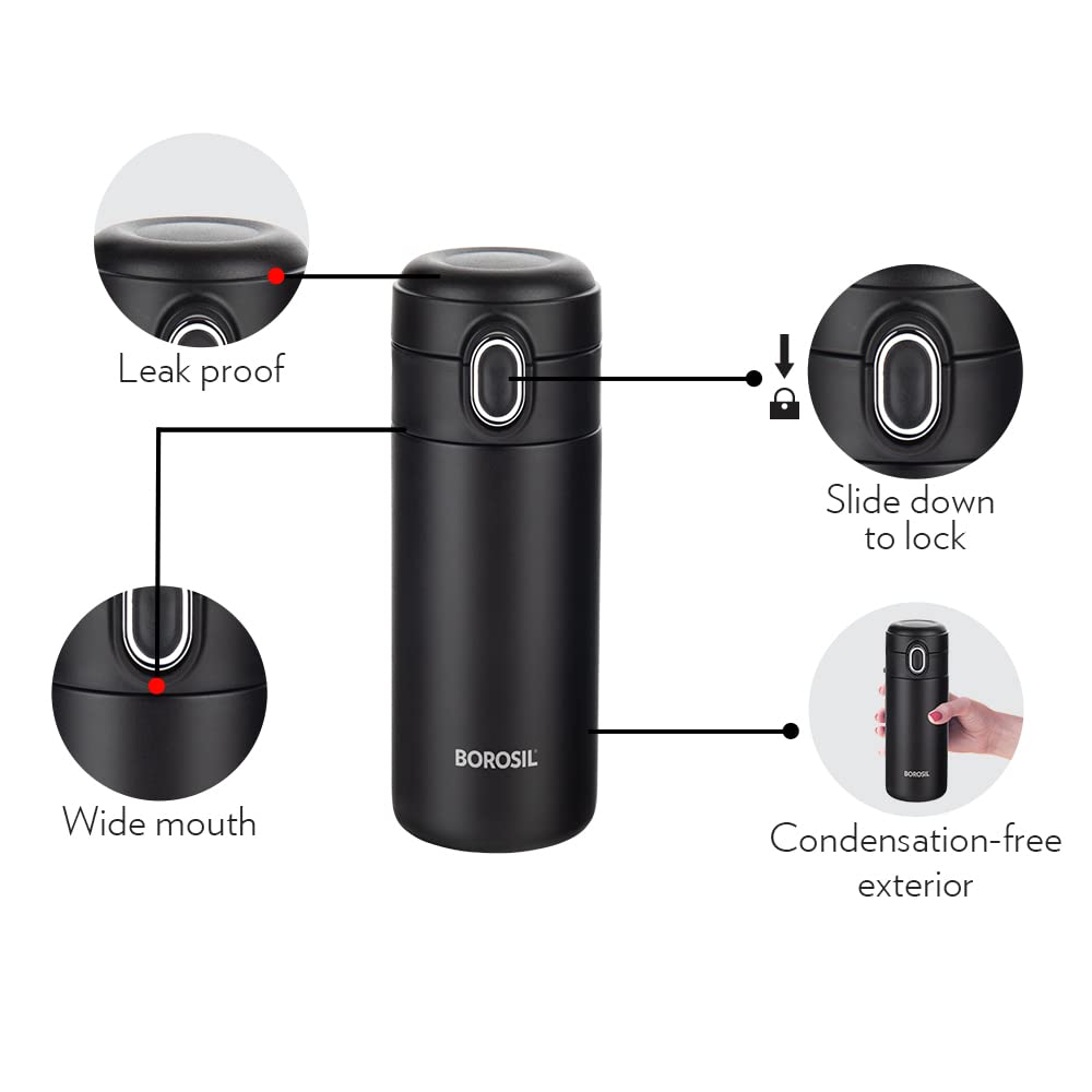 Traveller Mug 300ML Black | Hot and Cold Stainless Steel Bottle | BT300BLK126