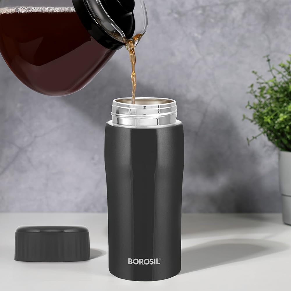 Cosmic Black Stainless Steel Hot & Cold Bottle – 320 mL (BOCOS320BL) | Double Wall Vacuum Bottle for Travel, Office & Daily Use
