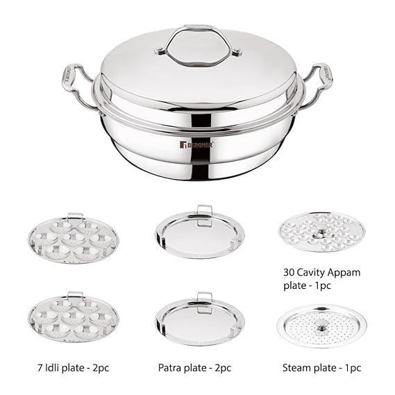 Argent Triply Silver Stainless Steel 27 cm Multi-Kadai With Lid & 6Pcs Plates (6.1 L) BGIN-9999