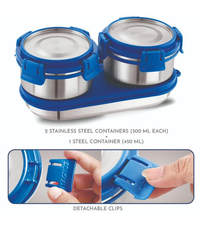 Avanza 3 Deluxe Prime Lunch Box Set | Stainless Steel, Airtight, Leakproof | Ideal for Office Men, Women & Kids | Includes Roti Tiffin, Fork, Spoon & Insulated Carrying Bag