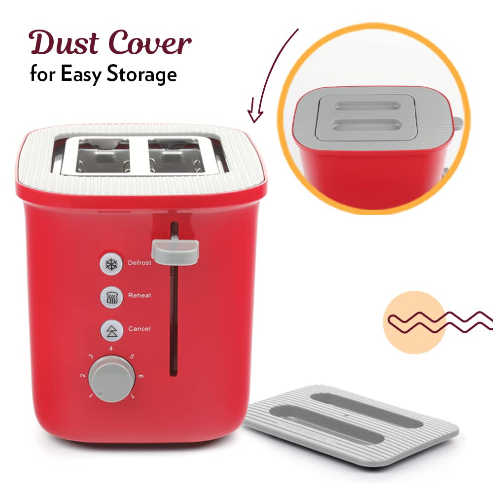 Krispy Pop-up Toaster, Red 800 W, Toast, Reheat, Defrost