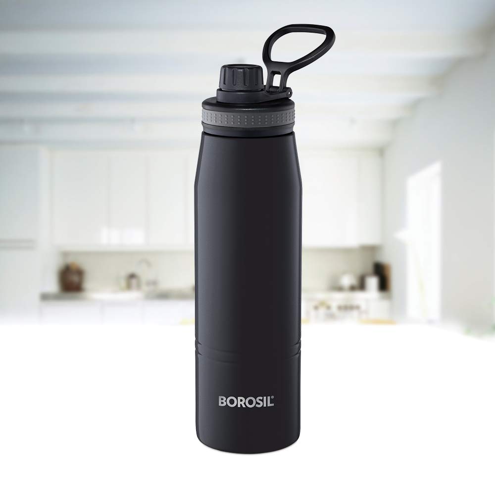 GoSport Black Stainless Steel Hot & Cold Bottle – 14 Hrs Hot, 18 Hrs Cold, Leakproof Sipper, 600ML, Vacuum Insulated