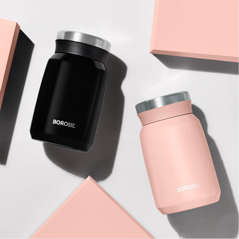 Carry Mate Black 500ML Stainless Steel Food Jar | 12 Hrs Hot & 13 Hrs Cold | Leakproof, Copper Coated, Portable Mug | CM500BLK42