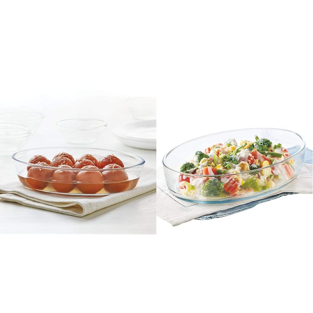 Icy22Od0107 Oval Baking Dish, 700 Ml, Transparent & Borosil - Icy22Od0124 Oval Baking Dish, 2.2 Litres, Transparent