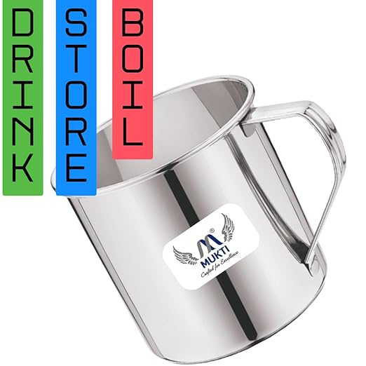 Mukti Premium Stainless Steel Deluxe Mug/Jug | Multipurpose for Water, Milk, Butter Milk,Oil and Useful for Kitchen/Outdoor |Durable and Silver Classic Finish (Deluxe, 500 ML)