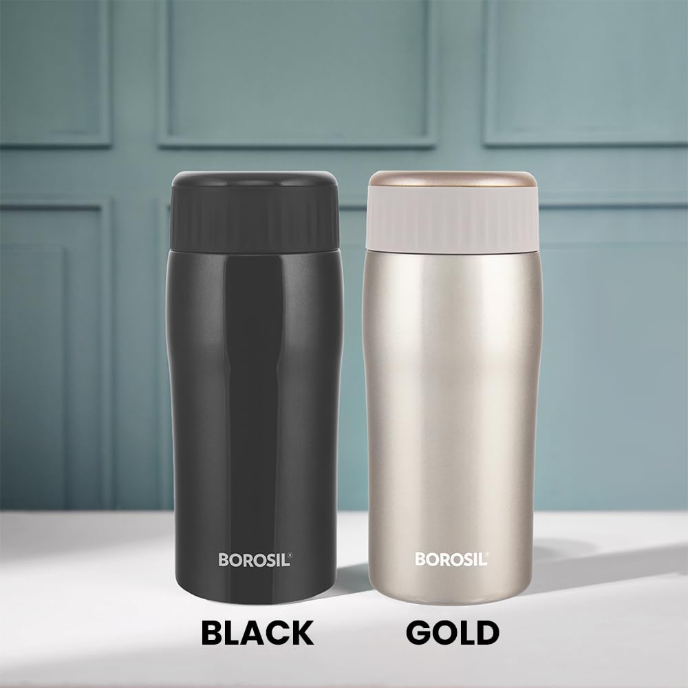 Cosmic Black Stainless Steel Hot & Cold Bottle – 320 mL (BOCOS320BL) | Double Wall Vacuum Bottle for Travel, Office & Daily Use