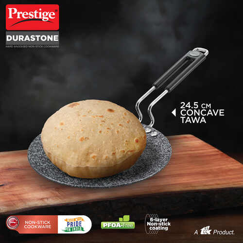 Prestige Durastone Hard Anodised 6 Layer Non-Stick Concave Tawa, 24.5 cm (Black) 37571