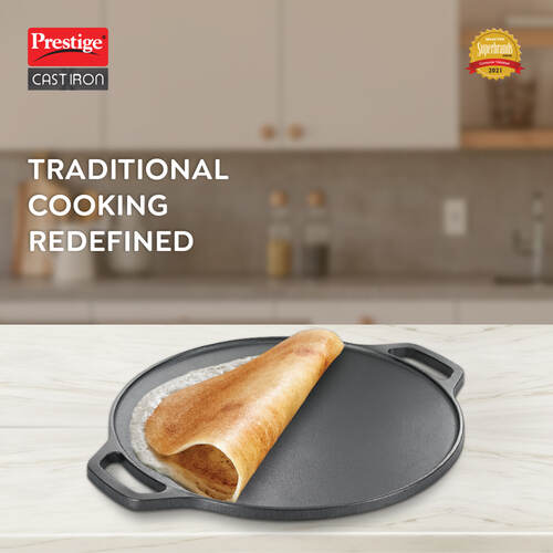Prestige Cast Iron Scratch Resistant Round Base Dosa Tawa, 30cm (Black) 30557