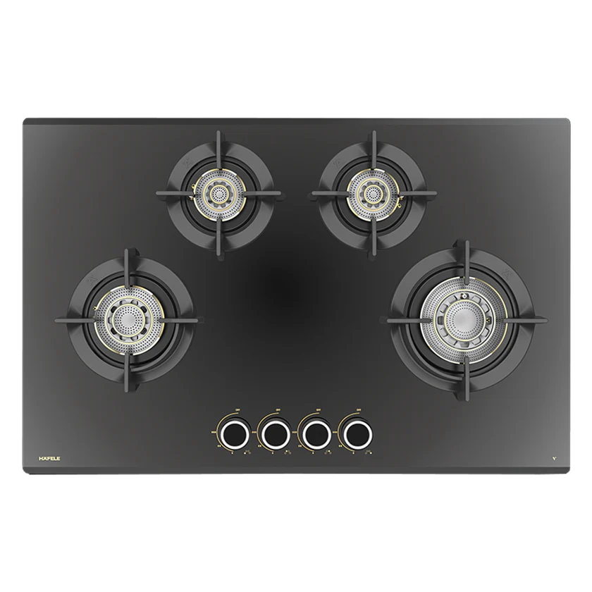 Vortex 480 80CM 4-Burner Built-In Hob with FFSD – Matt Black Glass, Full Brass Burners 538.66.296