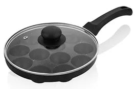 Senator Non Stick Paniyarakkal/Appampatra with Glass Lid, 12 Pits Gas Top Compatible Only, Black BGIN-2580