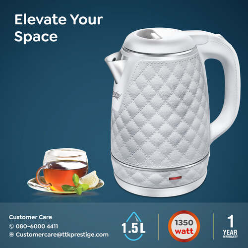 PKCT 1.5 Litre Electric Kettle with Designer Cool Touch Exterior| Stainless Steel Inner Body| Dry Heat Protection|White