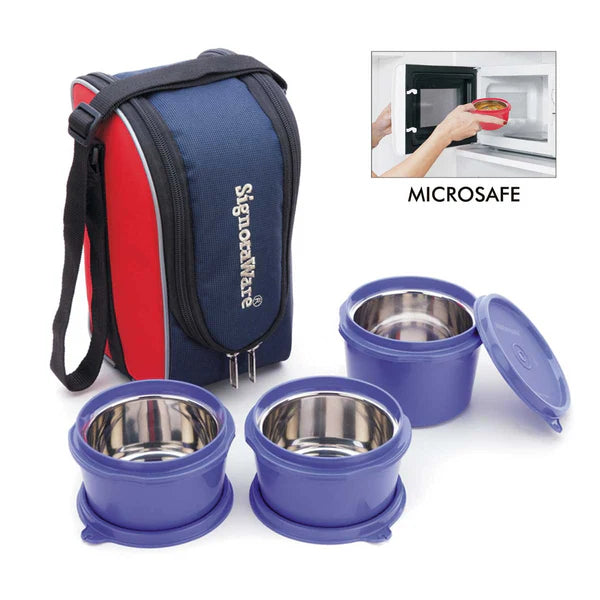 Signoraware Executive Microsafe 3 Tier Steel Lunch Box Avilable in Red, Blue, Violet