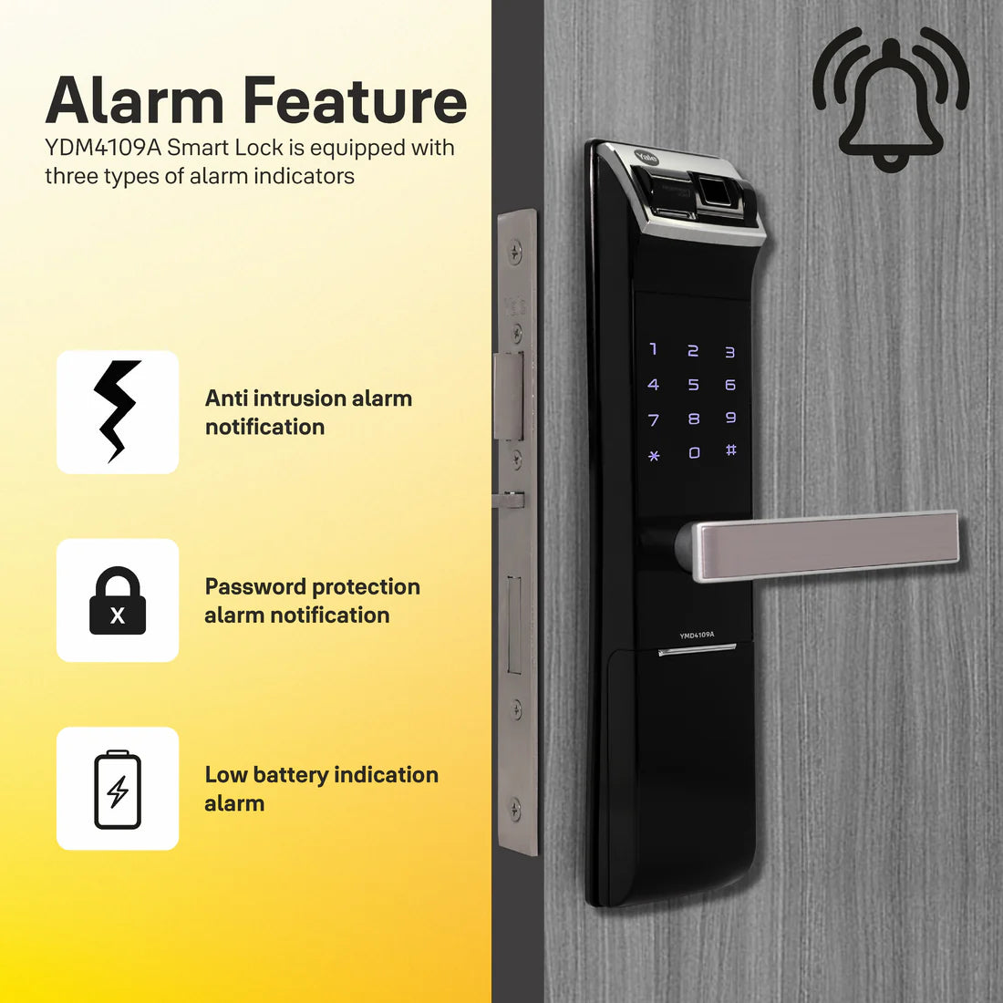 YDM 4109-A Series Biometric Smart Lock (Black)