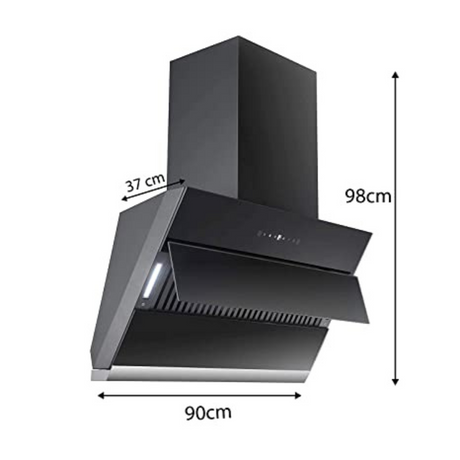 Faber Zenith FL SC AC BK 90 1350m3/Hr Wall Mounted Chimney Kitchen Hood With Auto clean Technology Filterless Touch Control Black