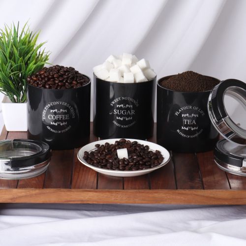 Jaypee plus CLASSIQUE 3 Tea & Sugar Containers Set of 3 750 ml Black