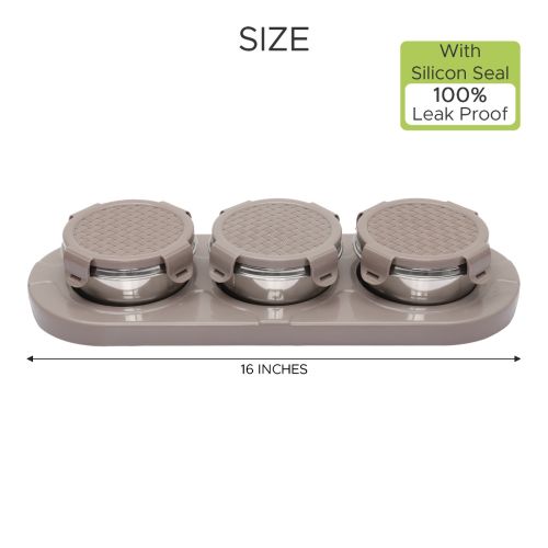 Jaypee plus ZETA-3 Airtight Inner Stainless Steel Dry Fruit Container Set of 3 with Tray 3N - 350 ml Mirror Grey