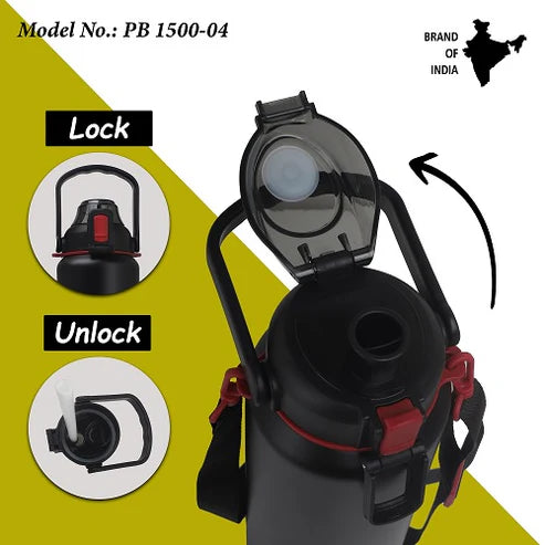 Mount 1500ml Stainless Steel Hot and Cold Water Bottle, Vacuum Insulated Flask, Black | PB 1500-04