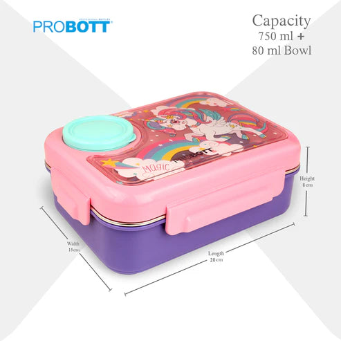 Fun Time 750ml Stainless Steel Lunch Box | 3-Grid Tiffin with Extra 80ml Bowl | Leak-Proof & BPA-Free | Ideal for School & Office | PBH 6026
