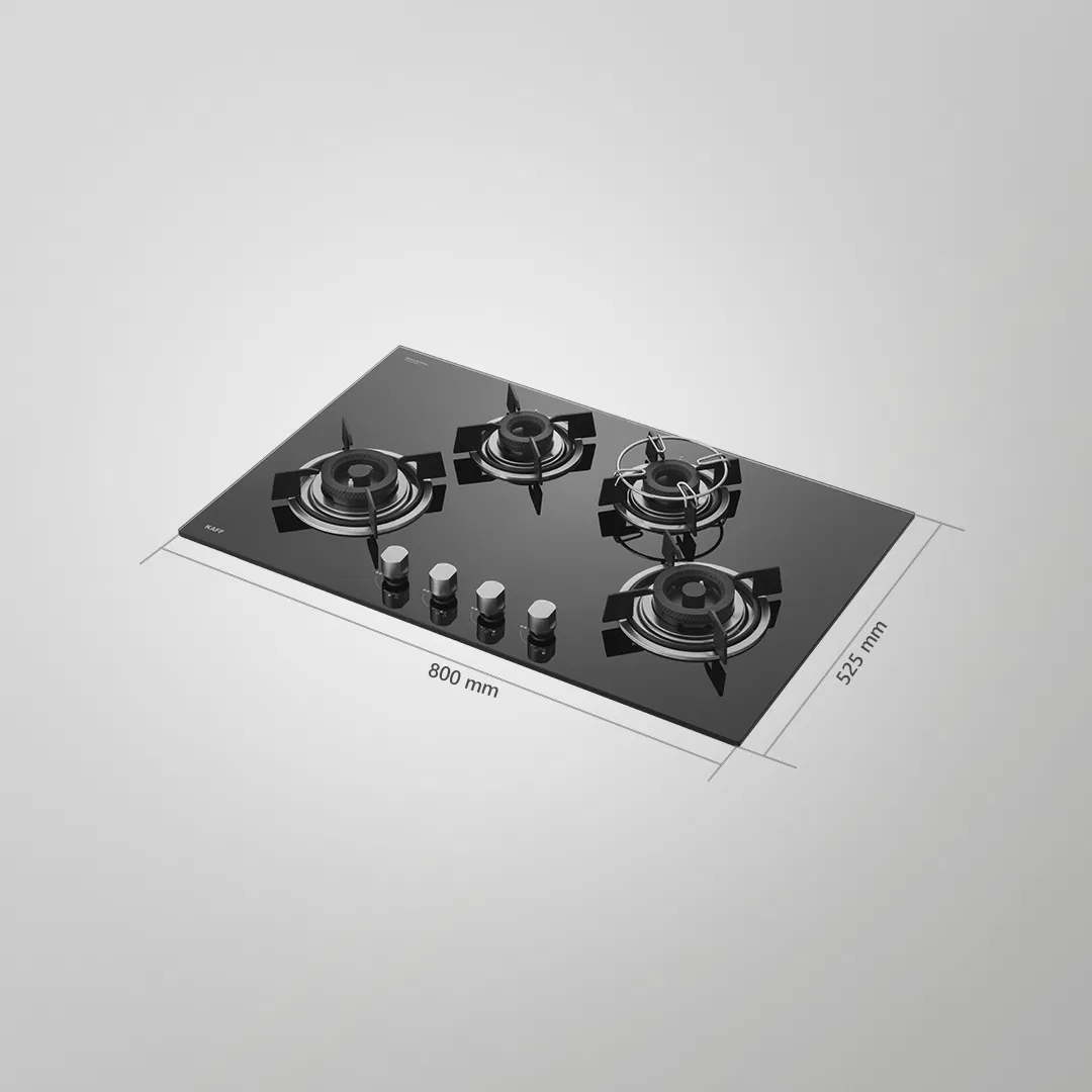 HBR 804 A 80 cm 4 Brass Burners With Black Tempered Glass Built In Hobs Auto Electric Ignition