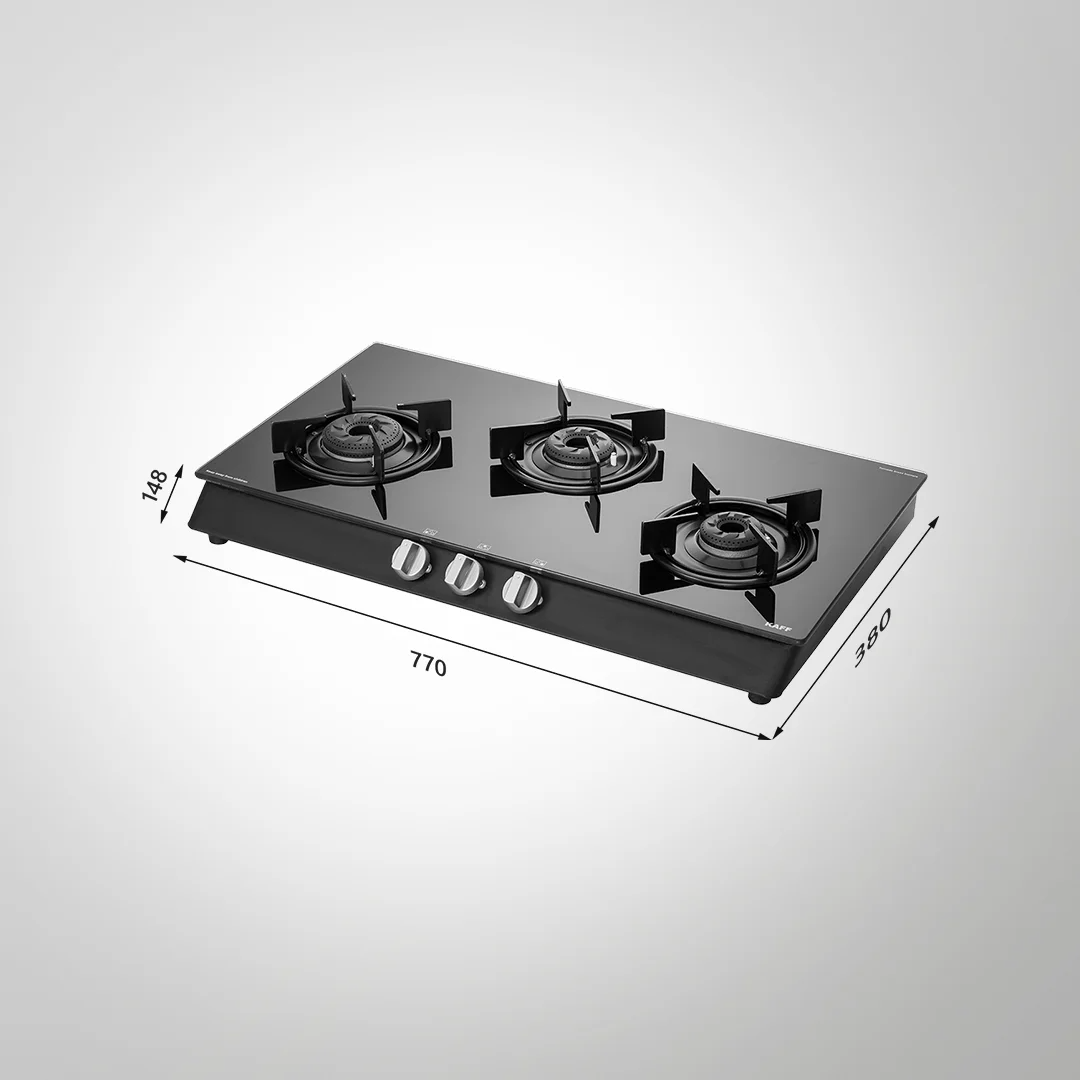 CBP 71 3B AI – 3-Burner Auto Ignition Gas Stove | Slim Line Design | Black Tempered Glass